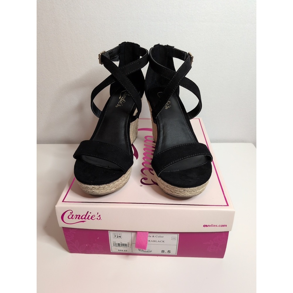 Candies  Suede Sandals‎ Style Calyra Black 8.5 New In a Box